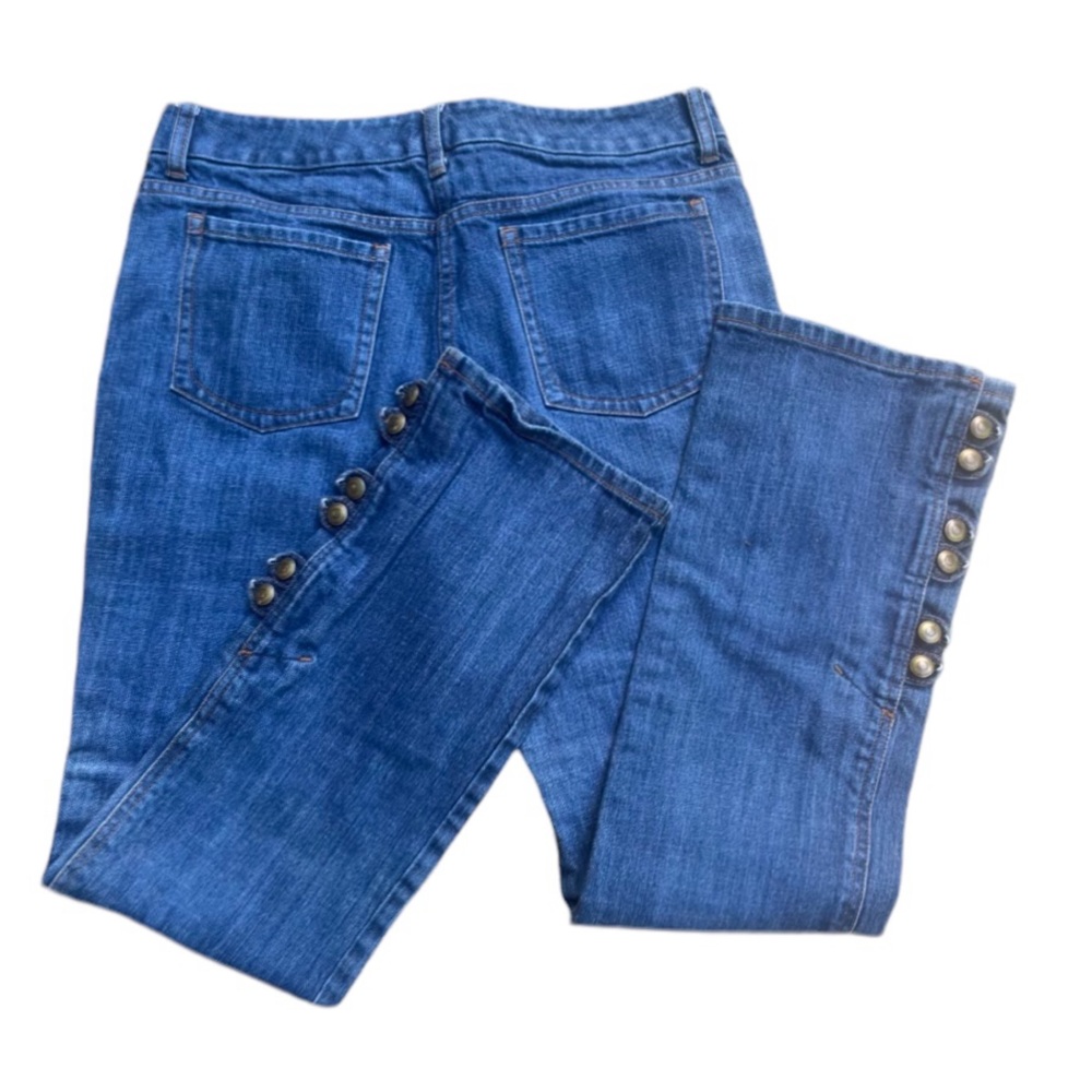 Y2K Per Se Carlisle Mid Rise Bronze Studded Button Hem Boho Edgy Bootcut Jeans 8